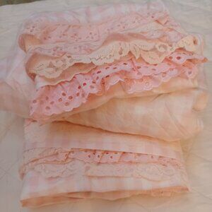 Twin Sheet Set Pink Gingham Lace